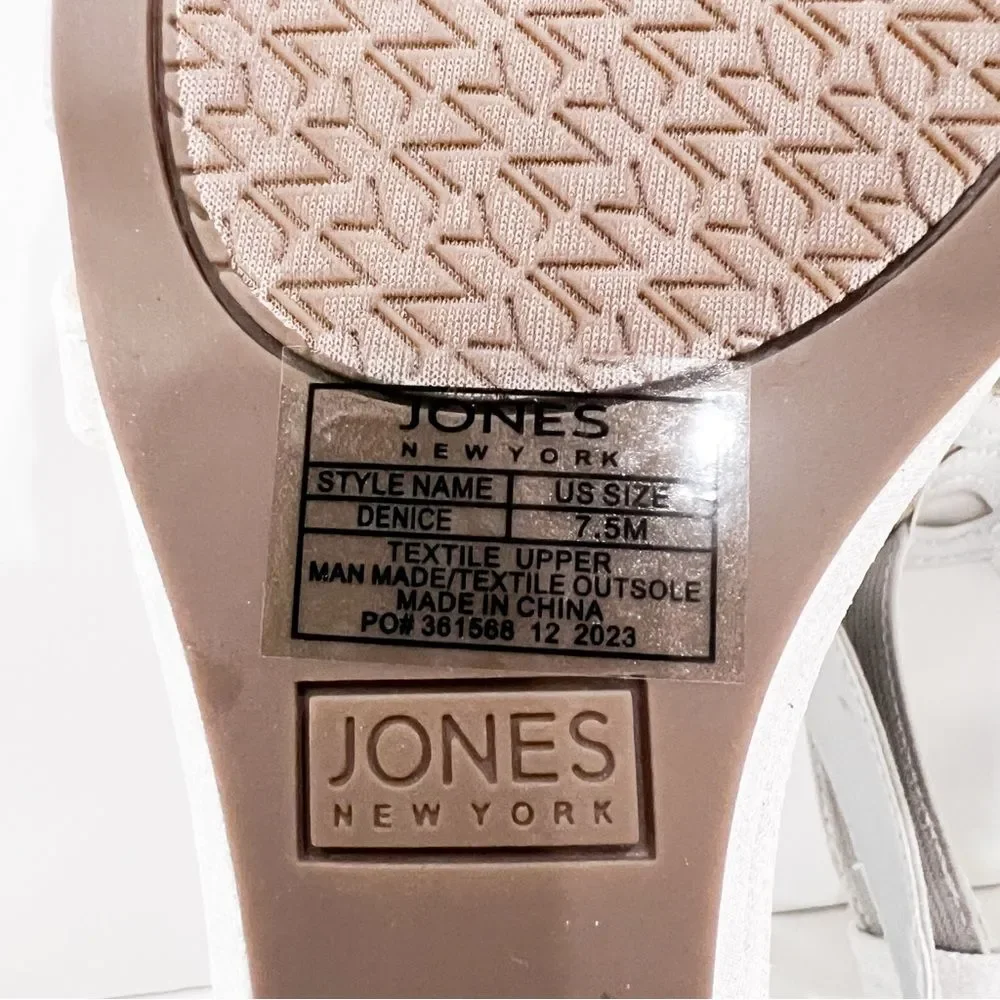 Jones New York Denice Strappy Bling Wedge Sandals Elastic Ankle Silver 7.5 NEW